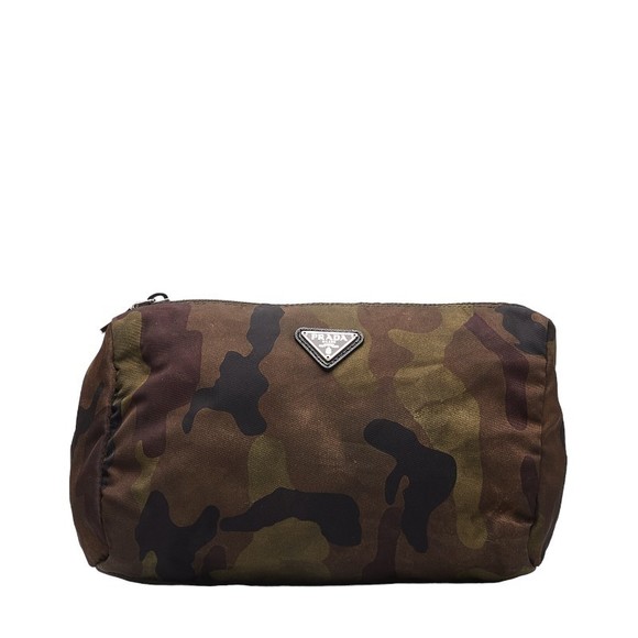 Prada Prada Nylon Camouflage Logo Pouch Canvas Vanity Bag in Very